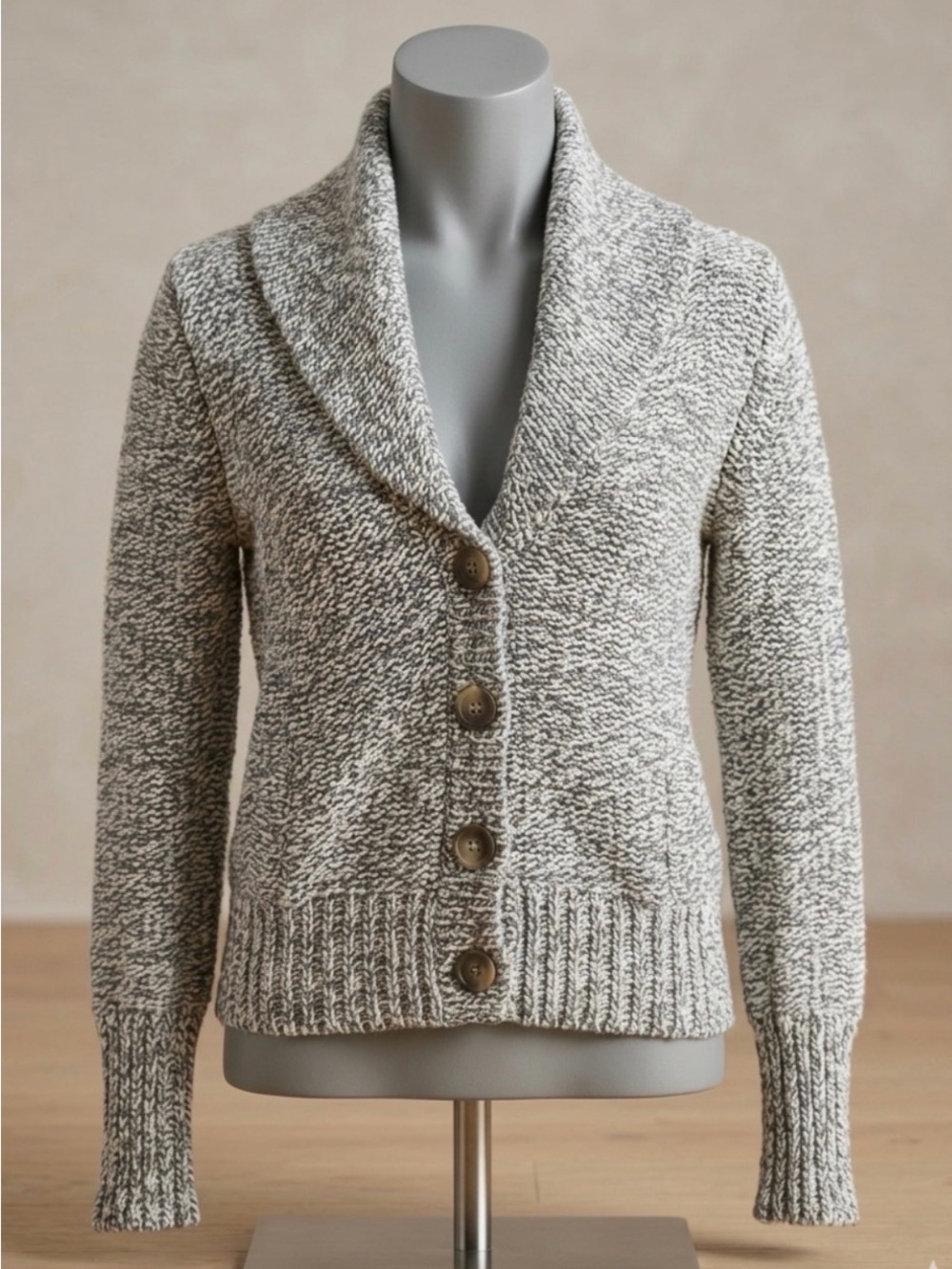 Women’s Small American Eagle Outfitters Marled Gray Shawl-Collar Button Sweater
